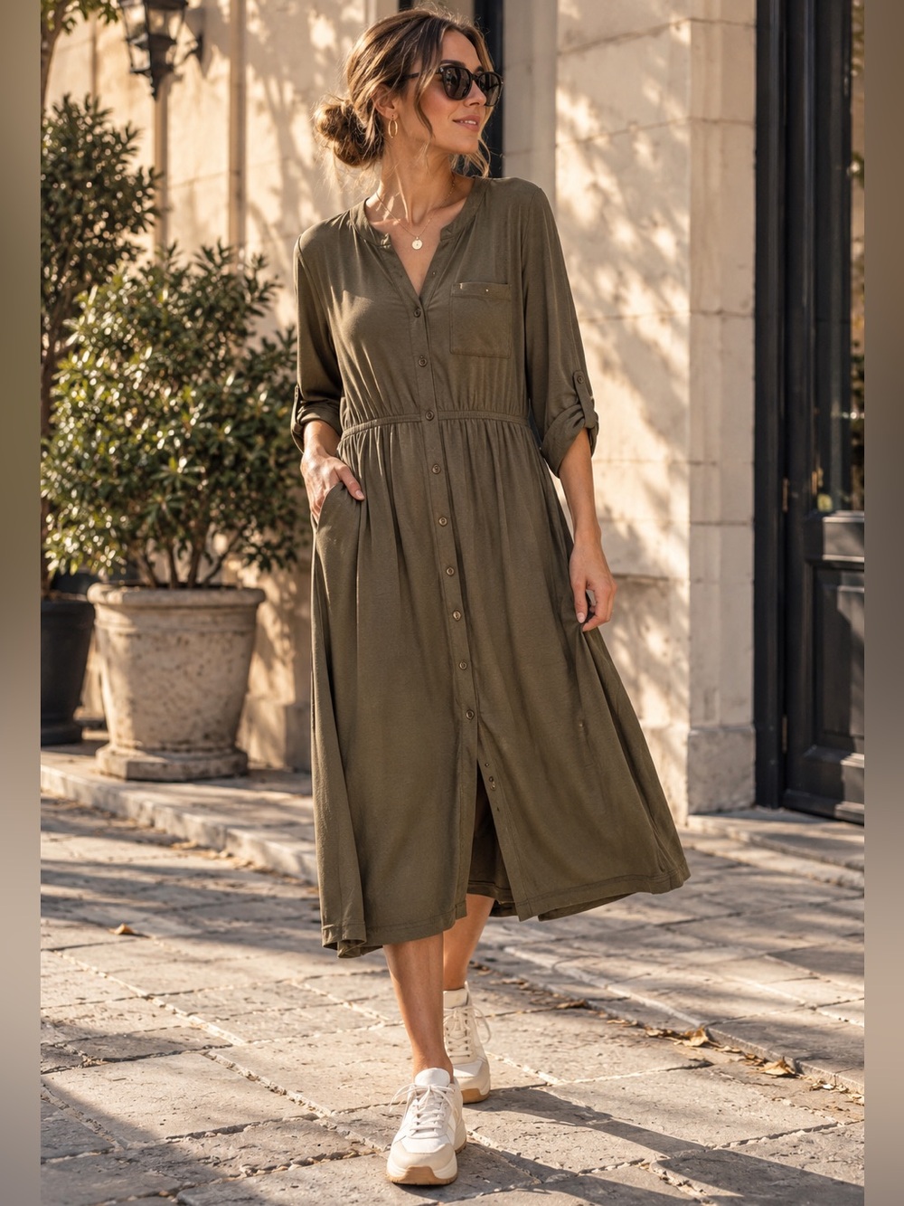 Mix by 41 Hawthorn Army Green Button Front Midi Dress 2X NWT